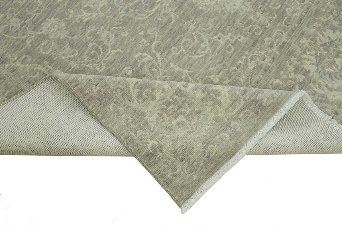 Veltos Gri Bej Madalyon Desenli Klasik El Dokuma Halı 205x293 cm – kenar detayı