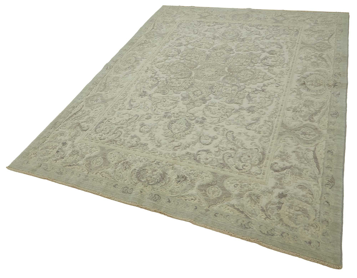 Veltos Bej Rengi Halı Uşak Stili Madalyon Desenli 197x292 cm – doku yakın çekim