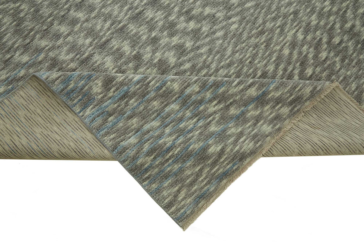 Veltos Gri Mavi Soyut Desenli Modern El Dokuma Halı 230x300 cm – kenar detayı