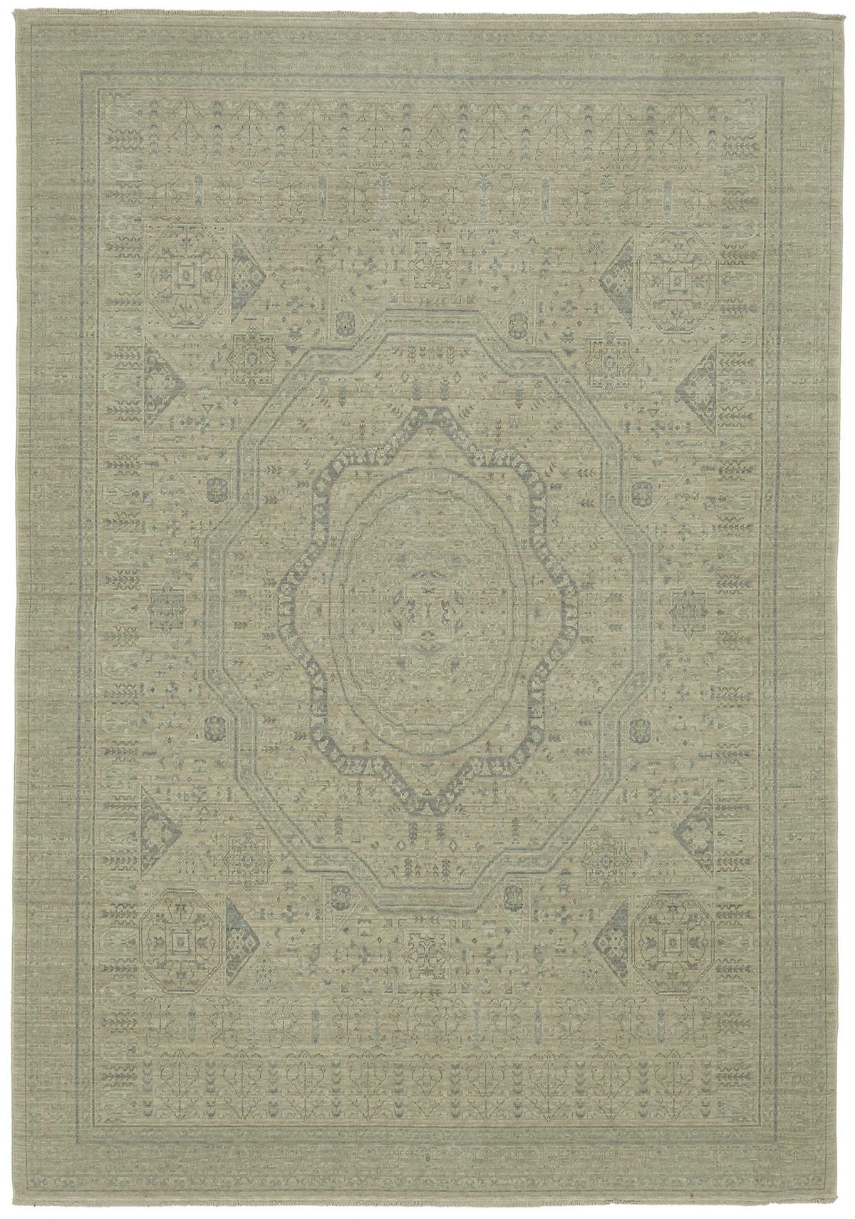 Veltos Uşak El Dokuma Açık Gri ve Bej Madalyonlu Halı 204x294 cm