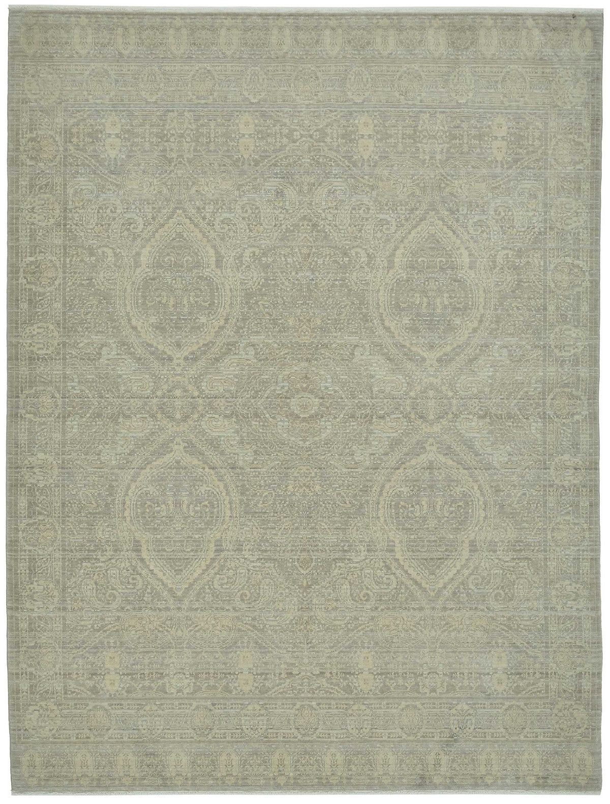 Veltos Uşak Bej Gri Madalyon Desenli Yün El Dokuma Halı 244x318 cm