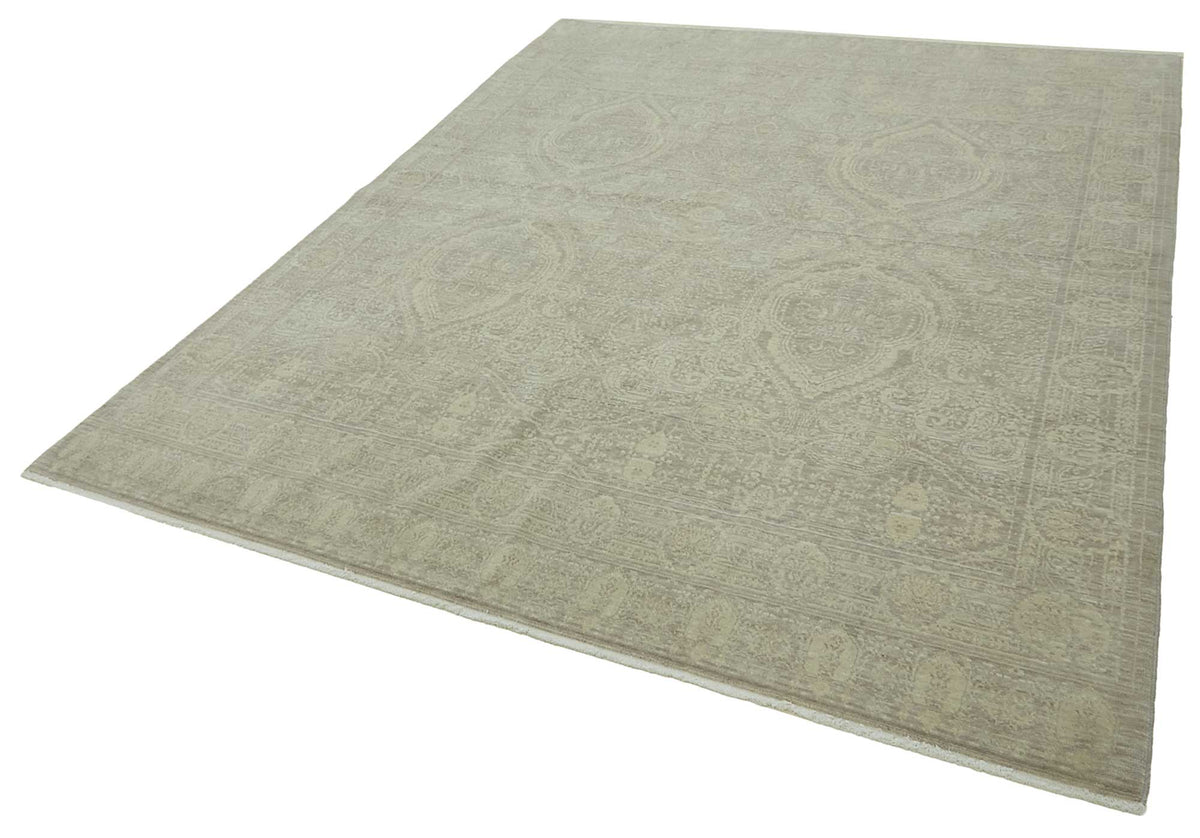 Veltos Uşak Bej Gri Madalyon Desenli Yün El Dokuma Halı 244x318 cm – doku yakın çekim