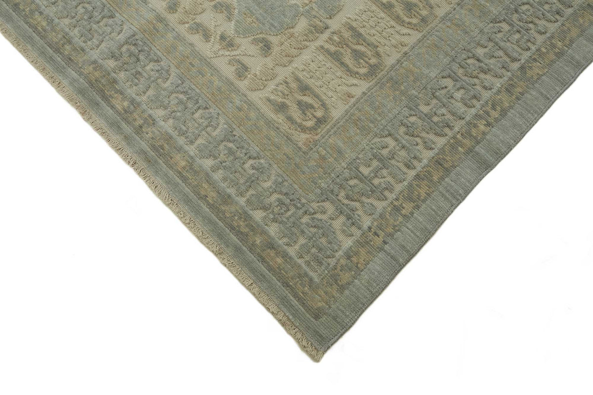 Veltos Uşak Halısı Bej Mavi Madalyon Desenli El Dokuma 251x330 cm – detay görünümü
