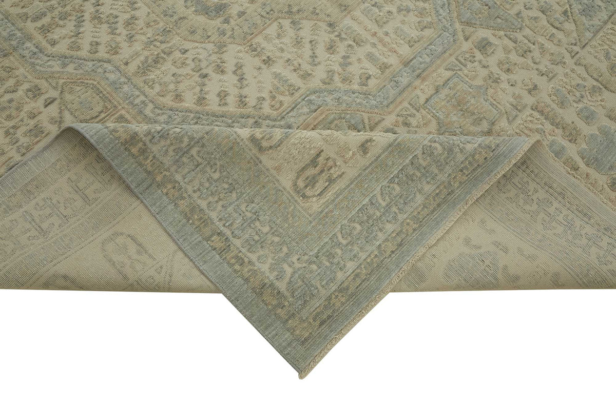 Veltos Uşak Halısı Bej Mavi Madalyon Desenli El Dokuma 251x330 cm – kenar detayı