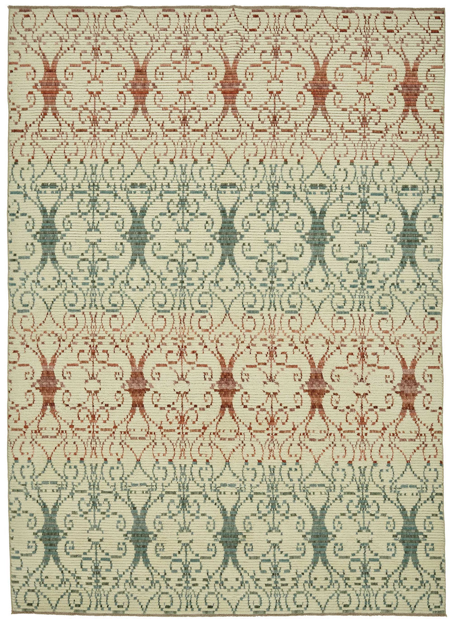 Veltos Krem Kırmızı Geometrik Desenli Yün Dokuma Halı 244x340 cm