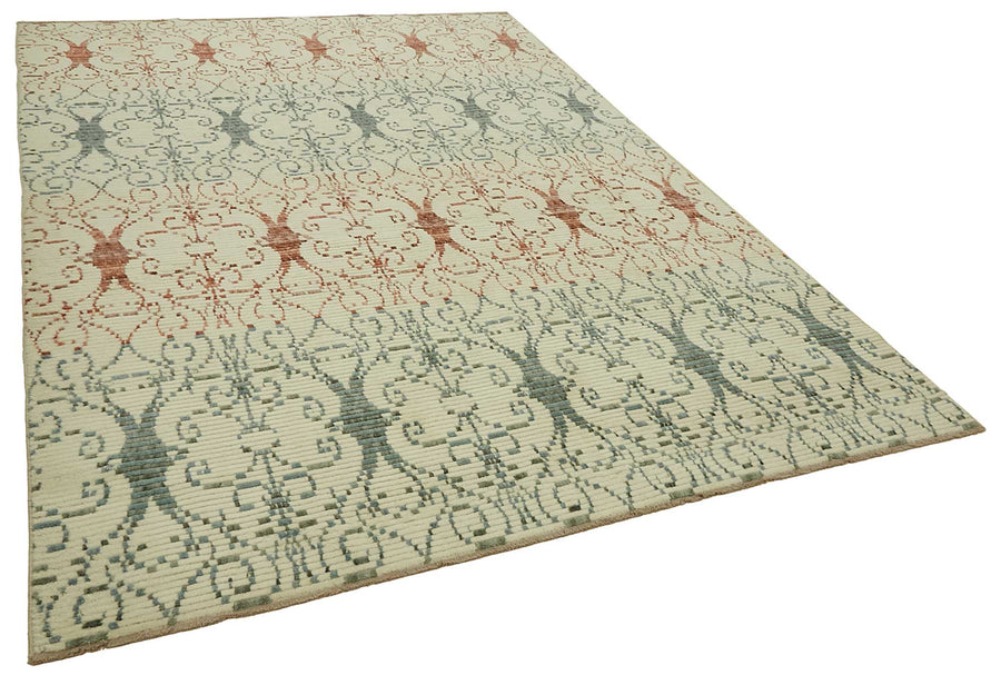 Veltos Krem Kırmızı Geometrik Desenli Yün Dokuma Halı 244x340 cm – genel görünüm