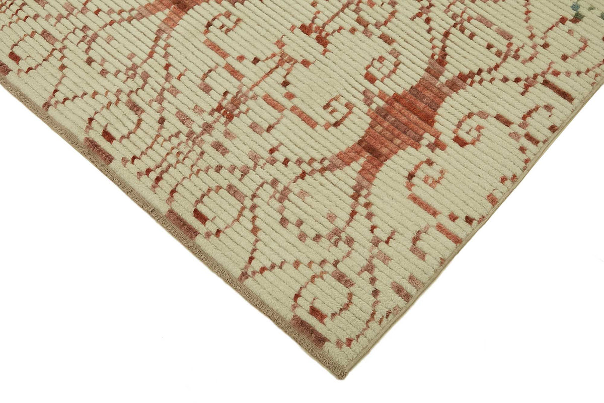 Veltos Krem Kırmızı Geometrik Desenli Yün Dokuma Halı 244x340 cm – detay görünümü