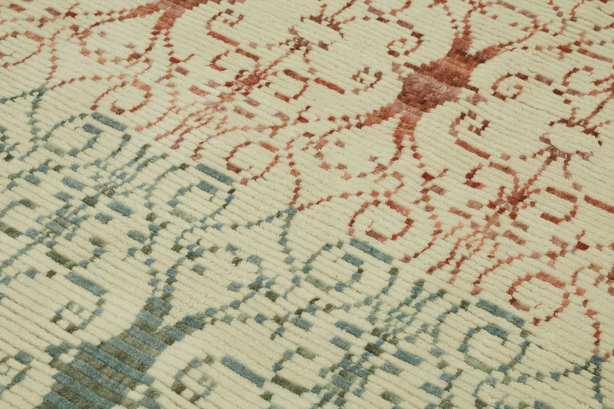 Veltos Krem Kırmızı Geometrik Desenli Yün Dokuma Halı 244x340 cm – mekânda kullanım