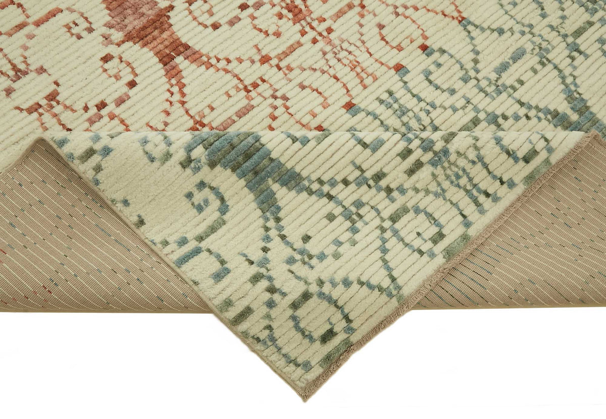 Veltos Krem Kırmızı Geometrik Desenli Yün Dokuma Halı 244x340 cm – kenar detayı