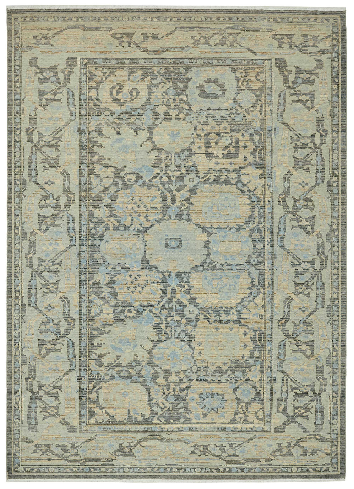 Veltos Madalyon Desenli Açık Gri ve Antrasit El Dokuma Halı 245x340 cm