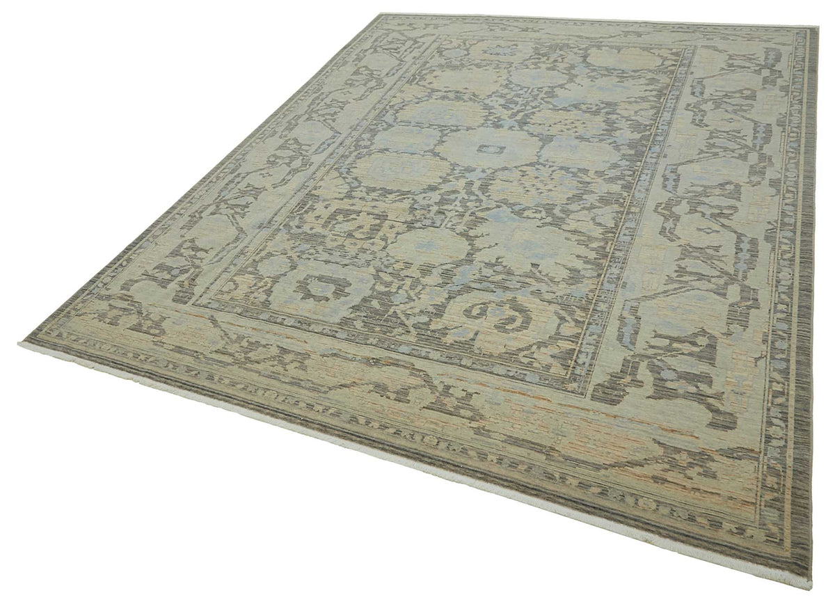 Veltos Madalyon Desenli Açık Gri ve Antrasit El Dokuma Halı 245x340 cm – doku yakın çekim
