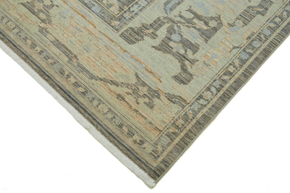 Veltos Madalyon Desenli Açık Gri ve Antrasit El Dokuma Halı 245x340 cm – detay görünümü
