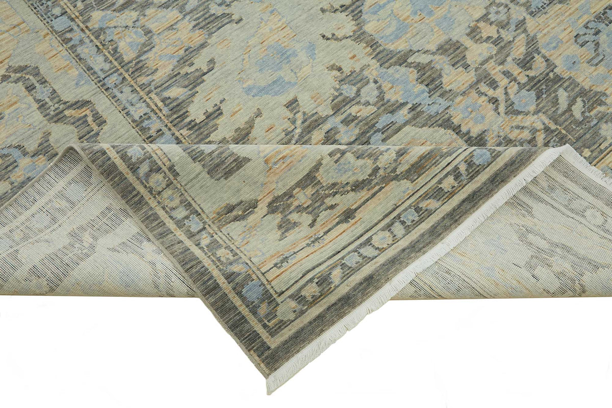 Veltos Madalyon Desenli Açık Gri ve Antrasit El Dokuma Halı 245x340 cm – kenar detayı