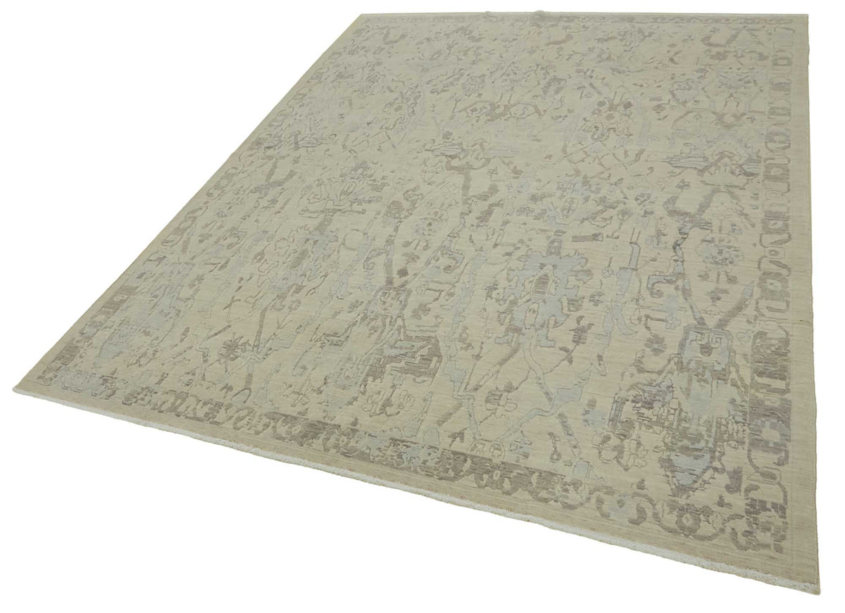 Veltos Bej ve Açık Gri Soyut Desenli Yün El Dokuma Halı 217x297 cm – doku yakın çekim