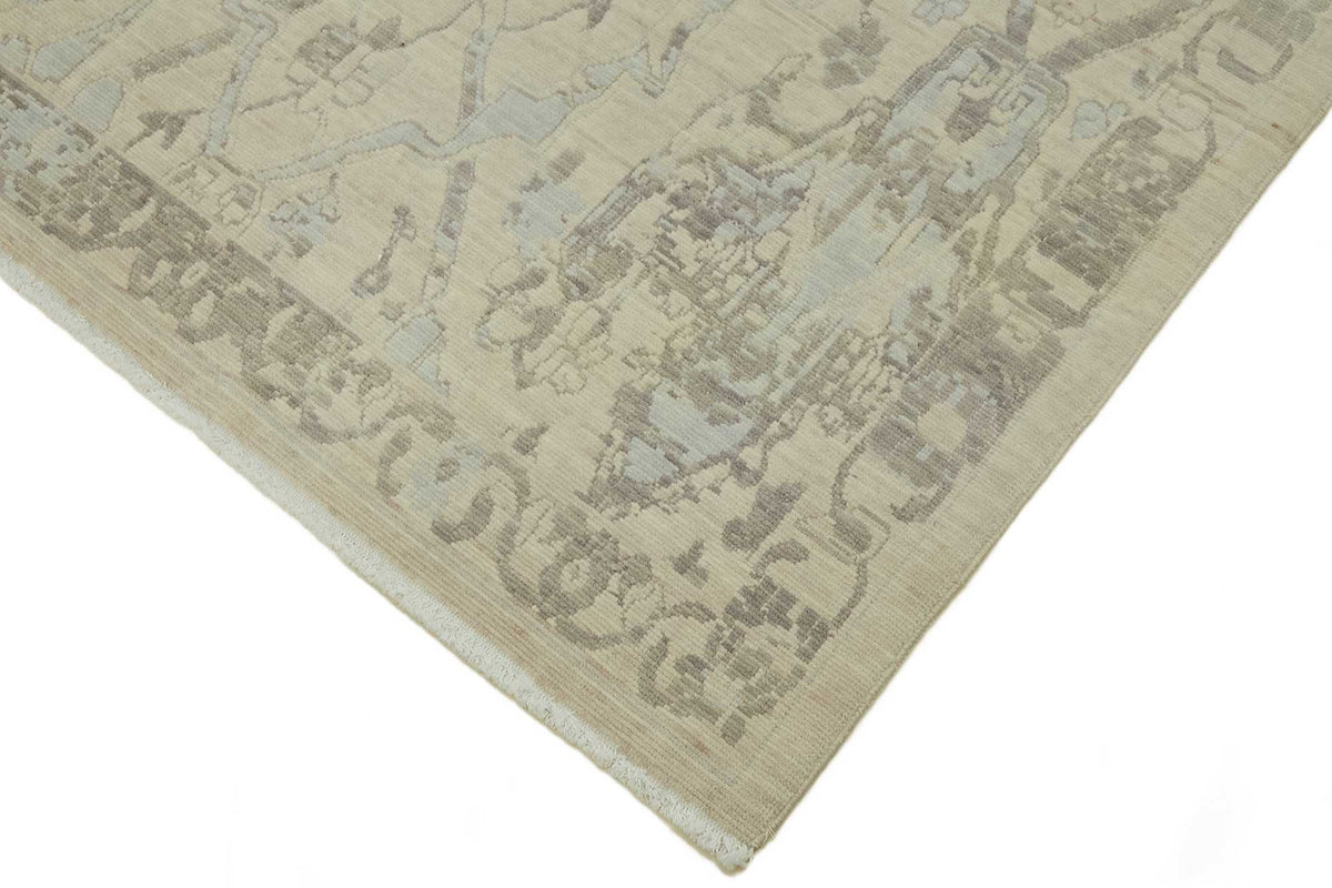 Veltos Bej ve Açık Gri Soyut Desenli Yün El Dokuma Halı 217x297 cm – detay görünümü