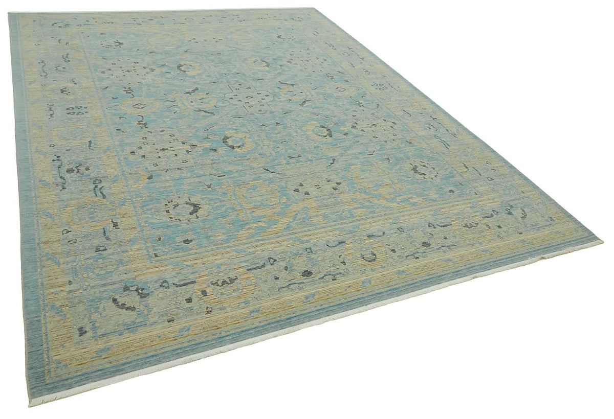 Veltos Turkuaz Bej Madalyon Desenli Yün Düz Dokuma Halı 266x353 cm – genel görünüm