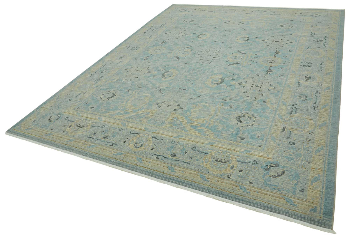 Veltos Turkuaz Bej Madalyon Desenli Yün Düz Dokuma Halı 266x353 cm – doku yakın çekim