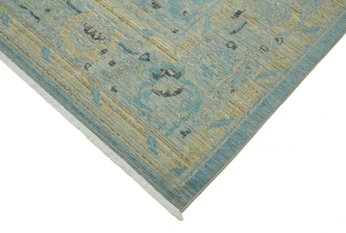 Veltos Turkuaz Bej Madalyon Desenli Yün Düz Dokuma Halı 266x353 cm – detay görünümü