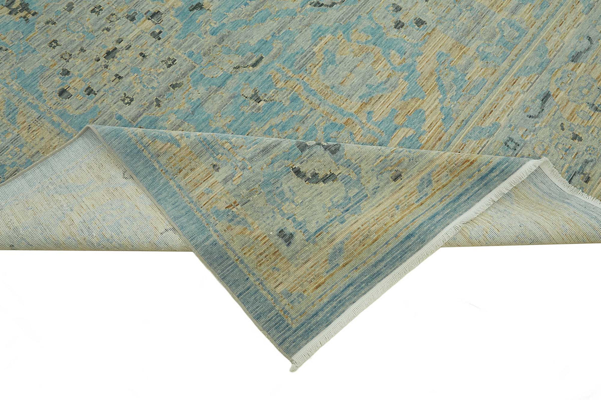 Veltos Turkuaz Bej Madalyon Desenli Yün Düz Dokuma Halı 266x353 cm – kenar detayı