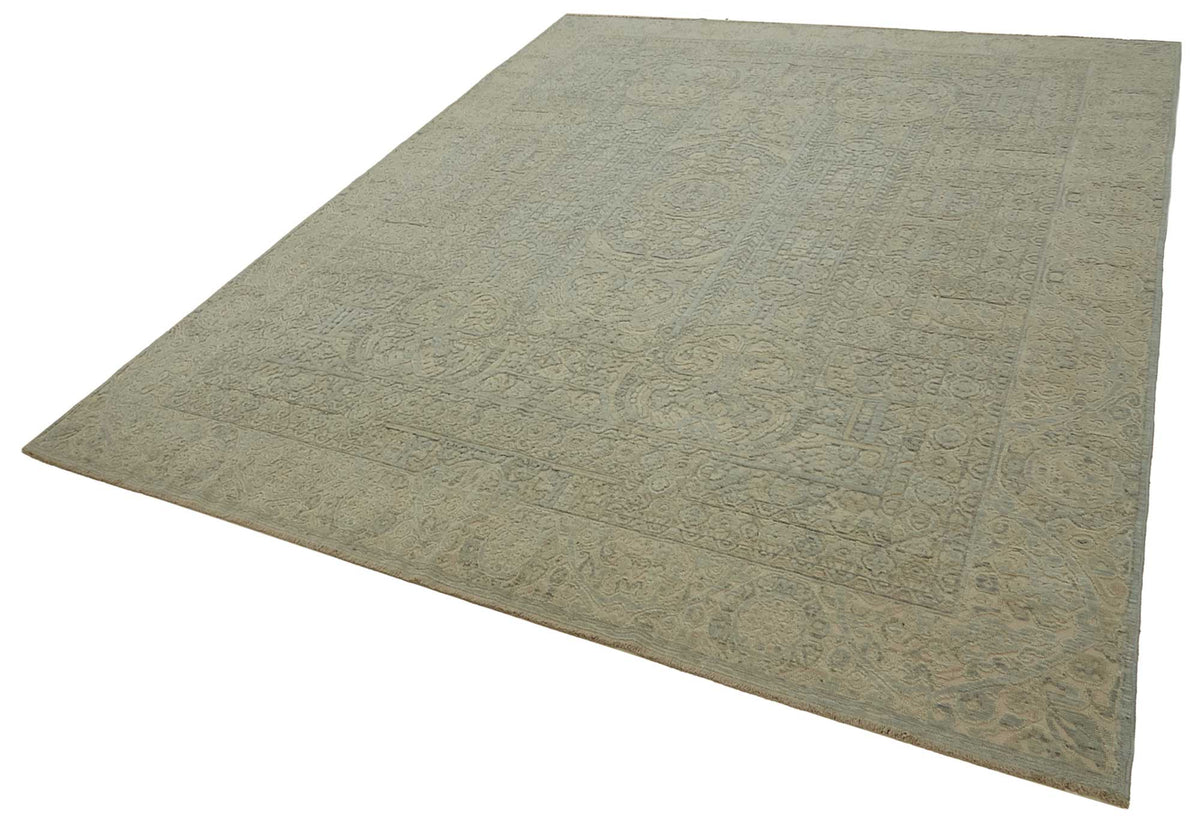 Veltos Bej Gri Madalyon Desenli El Dokuma Halı 273x350 cm – doku yakın çekim