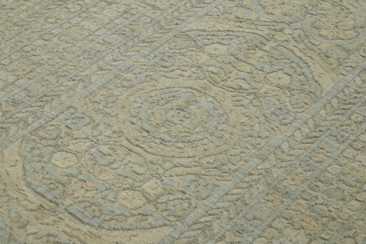 Veltos Bej Gri Madalyon Desenli El Dokuma Halı 273x350 cm – mekânda kullanım
