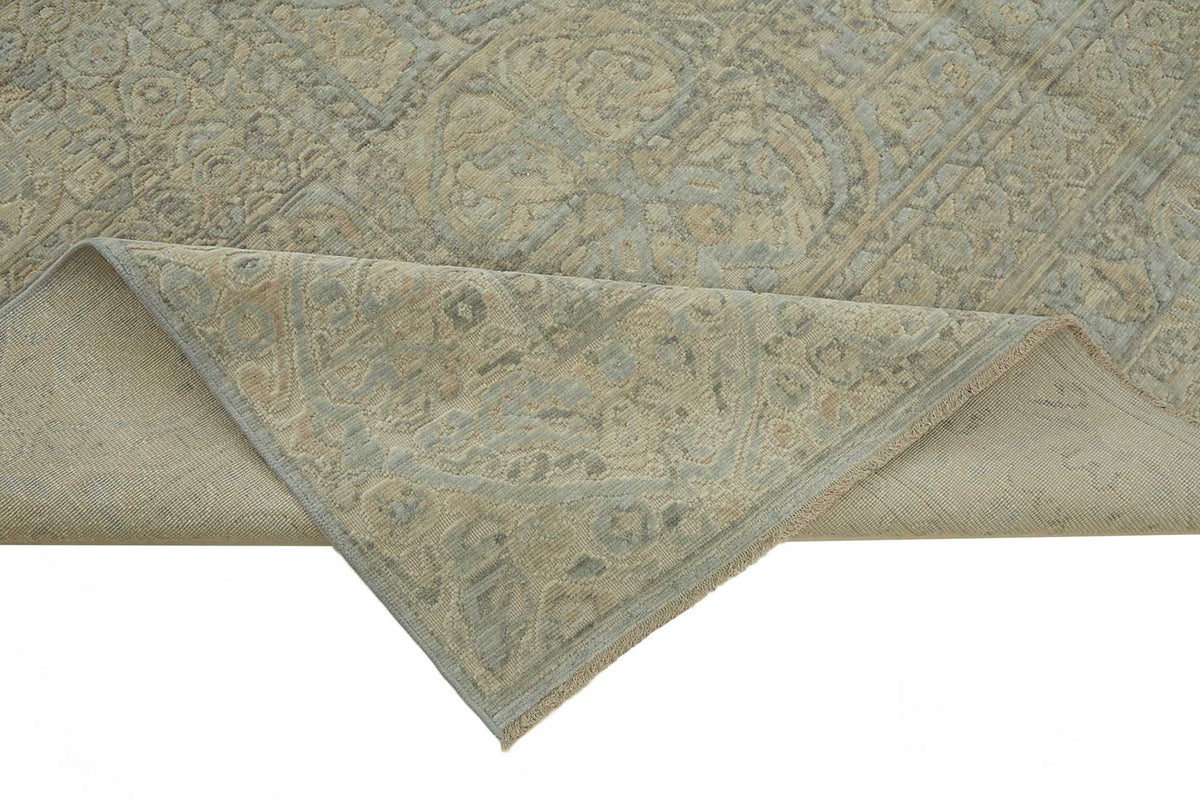 Veltos Bej Gri Madalyon Desenli El Dokuma Halı 273x350 cm – kenar detayı