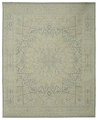 Veltos Geometrik Desenli Ekru ve Antrasit El Dokuma Halı 303x370 cm