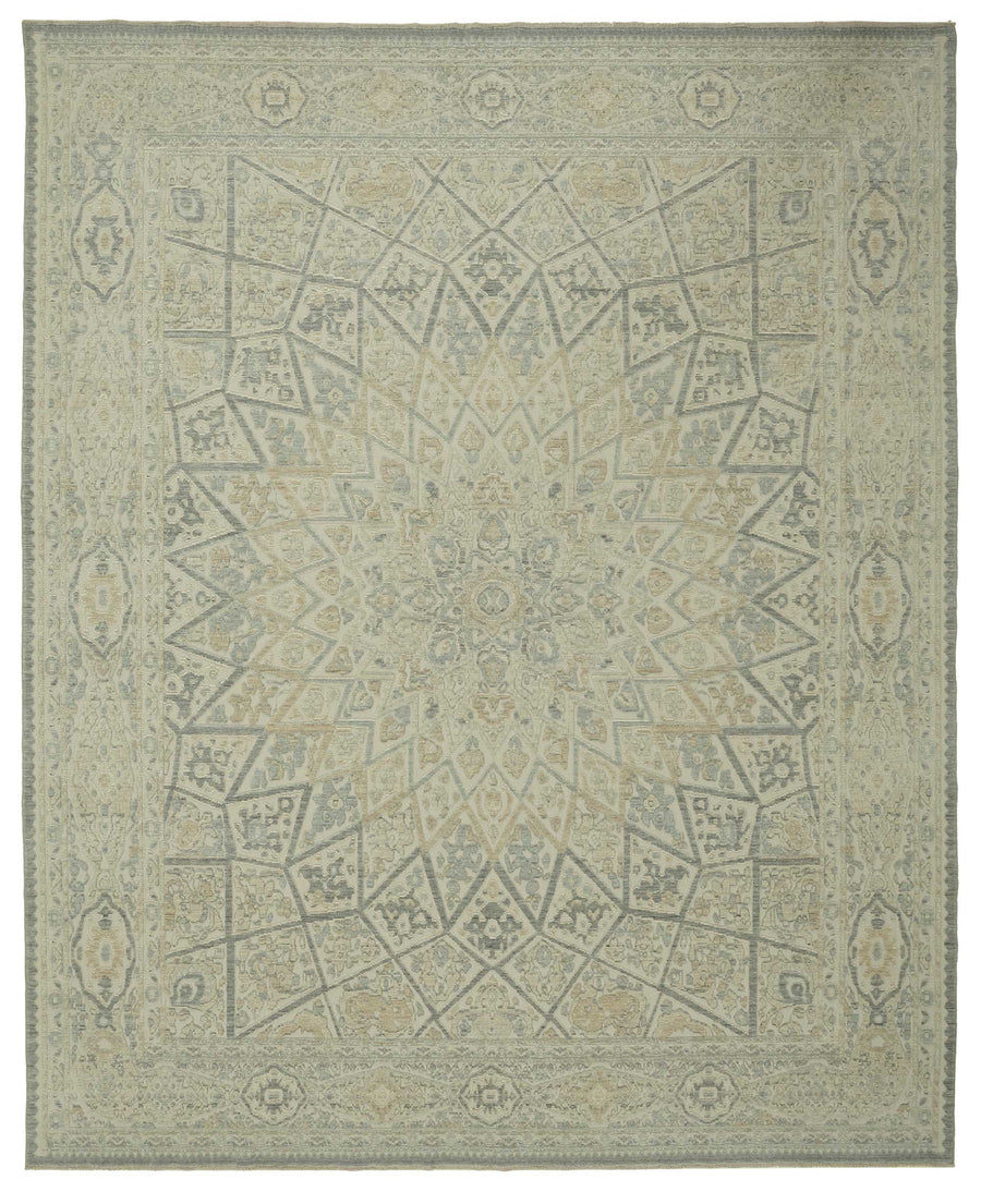 Veltos Geometrik Desenli Ekru ve Antrasit El Dokuma Halı 303x370 cm