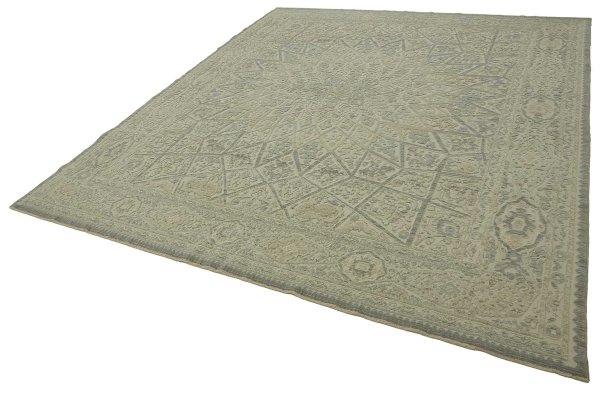 Veltos Geometrik Desenli Ekru ve Antrasit El Dokuma Halı 303x370 cm – doku yakın çekim