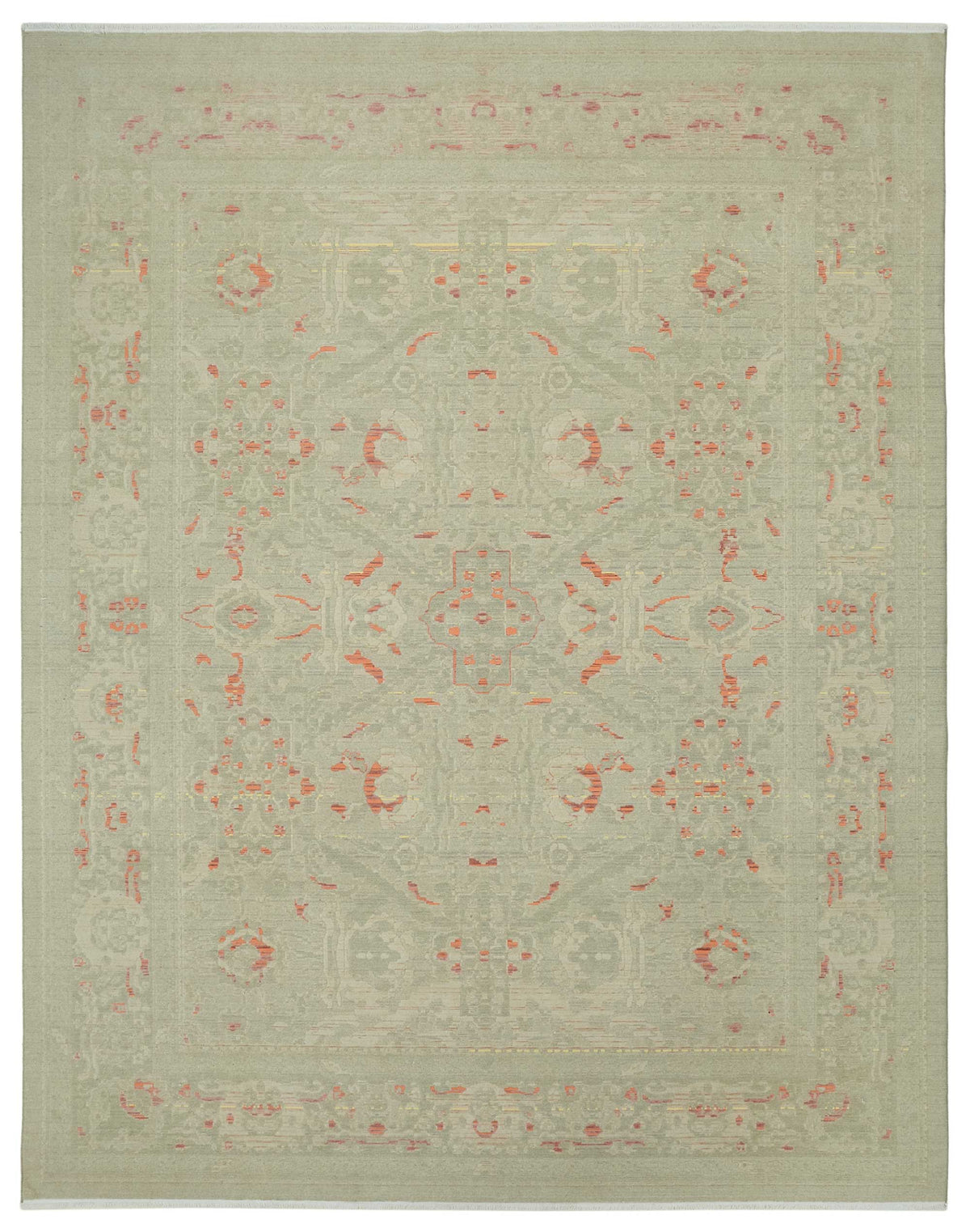 Veltos Yeşil Madalyon Desenli Yün Pamuk El Dokuma Halı 273x349 cm