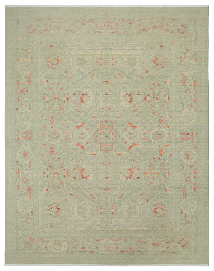 Veltos Yeşil Madalyon Desenli Yün Pamuk El Dokuma Halı 273x349 cm