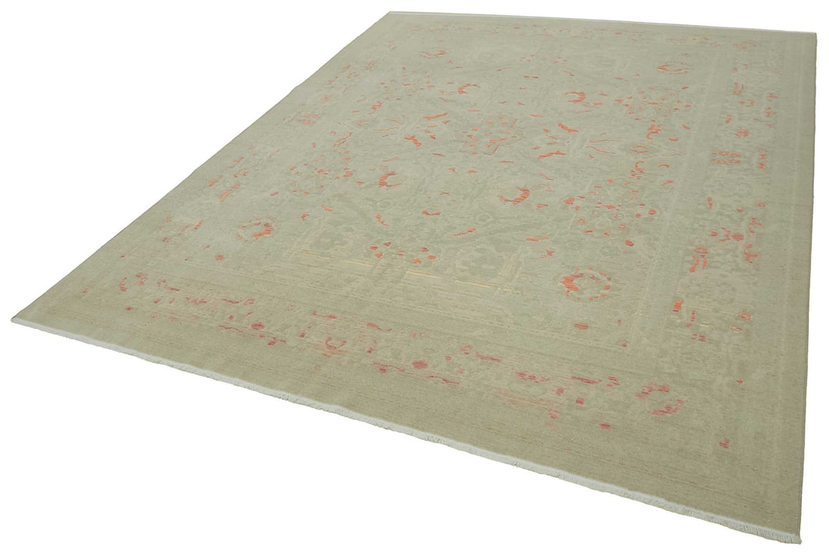 Veltos Yeşil Madalyon Desenli Yün Pamuk El Dokuma Halı 273x349 cm – doku yakın çekim