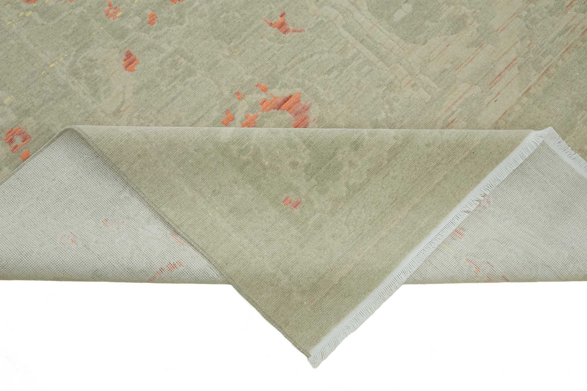 Veltos Yeşil Madalyon Desenli Yün Pamuk El Dokuma Halı 273x349 cm – kenar detayı