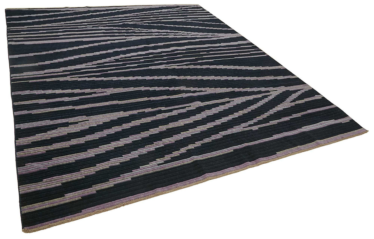 Veltos Geometrik Desenli Lacivert Gri El Dokuma Halı 300x366 cm – genel görünüm
