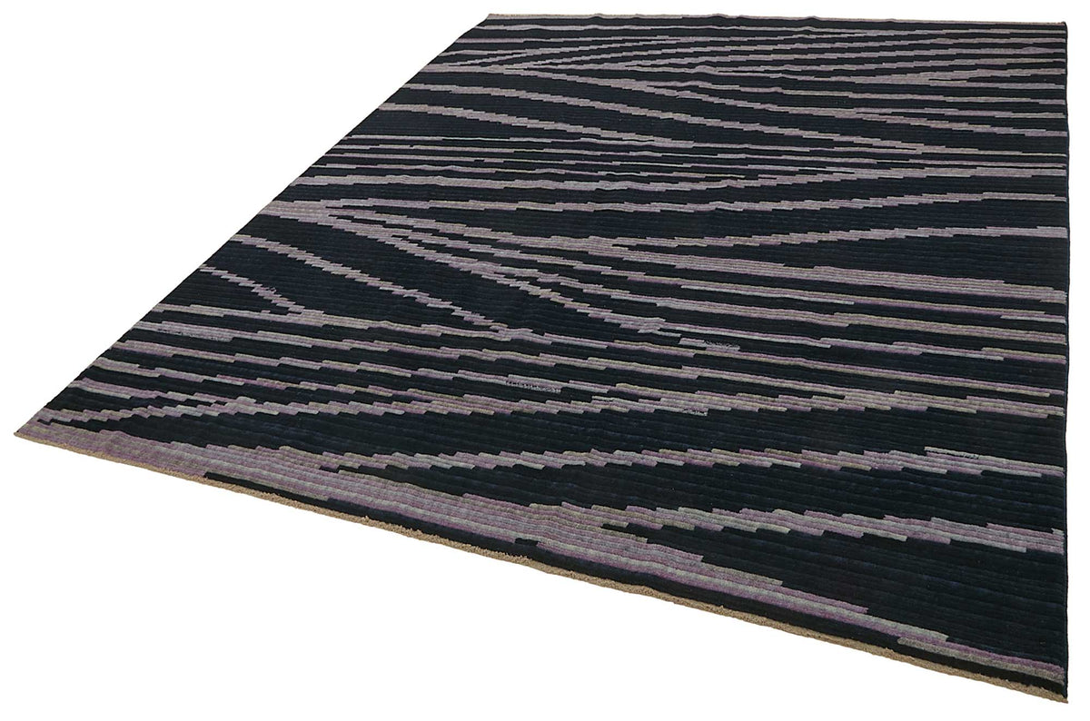 Veltos Geometrik Desenli Lacivert Gri El Dokuma Halı 300x366 cm – doku yakın çekim
