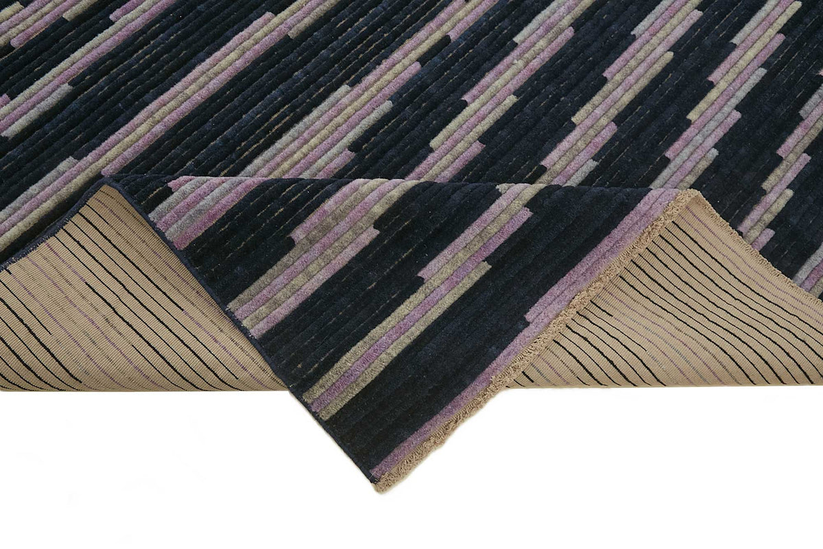 Veltos Geometrik Desenli Lacivert Gri El Dokuma Halı 300x366 cm – kenar detayı