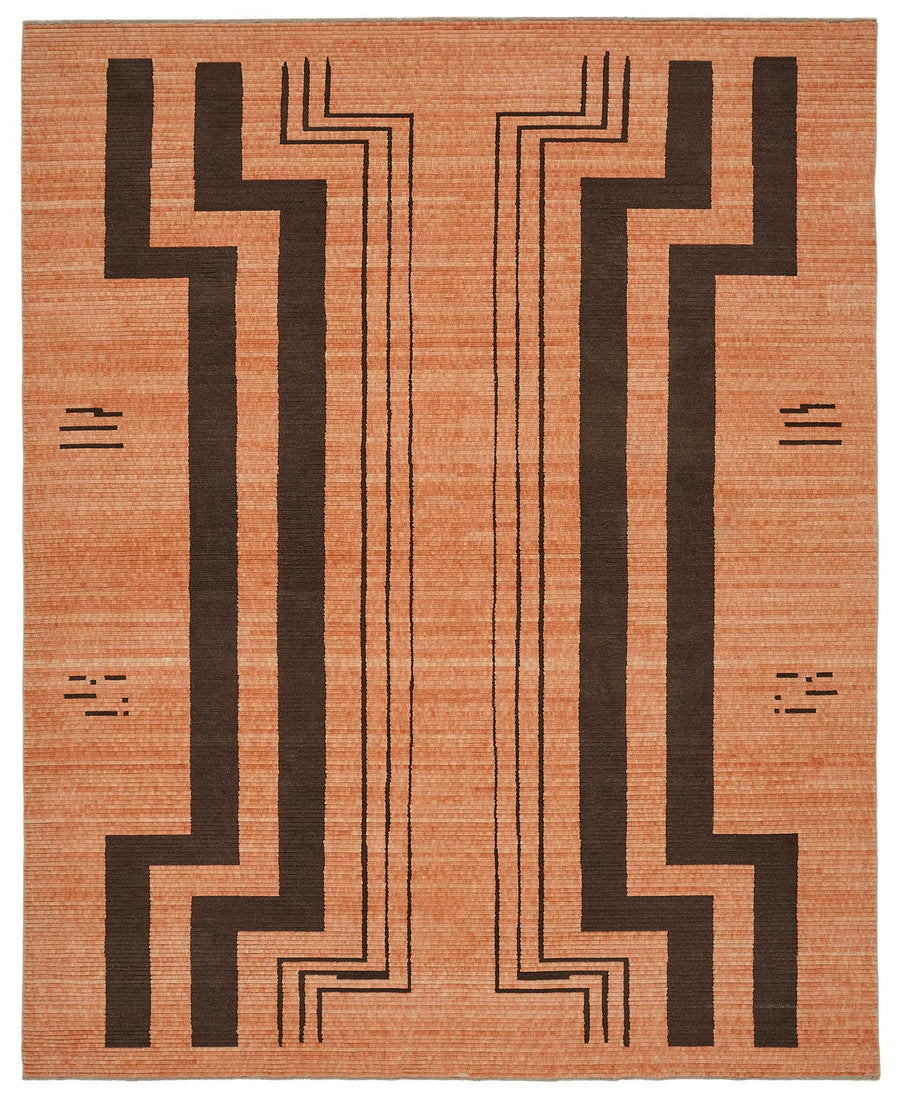 Veltos Turuncu Kahverengi Geometrik Modern El Dokuma Halı 300x370 cm