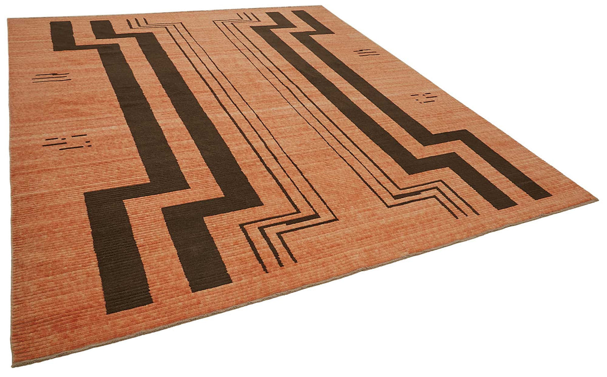 Veltos Turuncu Kahverengi Geometrik Modern El Dokuma Halı 300x370 cm – genel görünüm