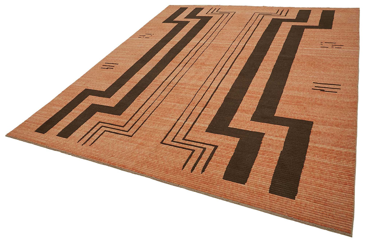 Veltos Turuncu Kahverengi Geometrik Modern El Dokuma Halı 300x370 cm – doku yakın çekim