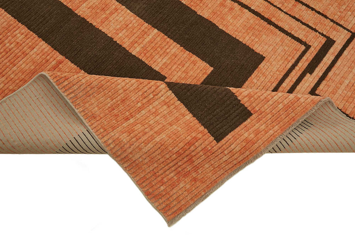 Veltos Turuncu Kahverengi Geometrik Modern El Dokuma Halı 300x370 cm – kenar detayı