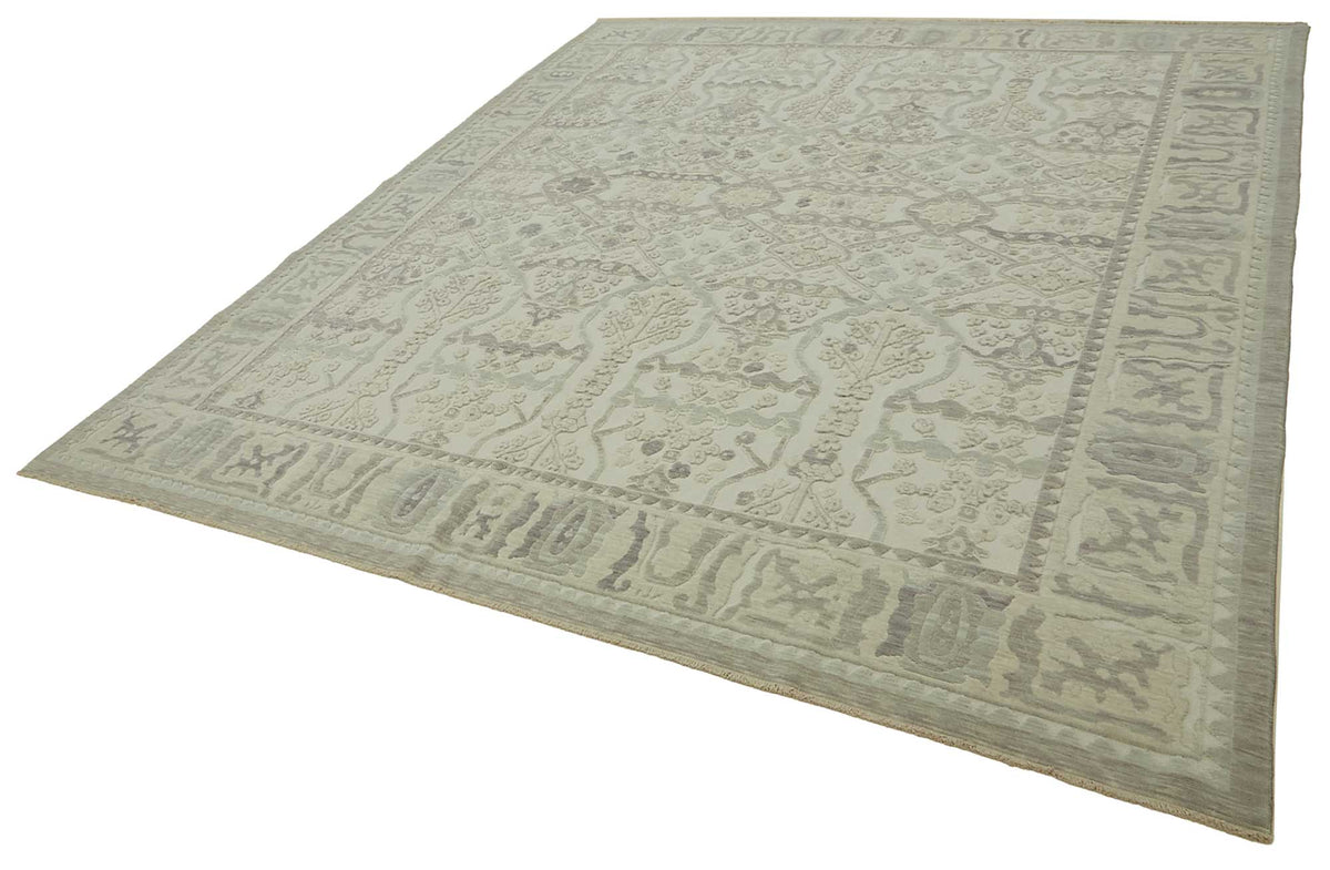 Veltos Uşak El Dokuma Açık Gri Geometrik Desenli Halı 309x372 cm – doku yakın çekim