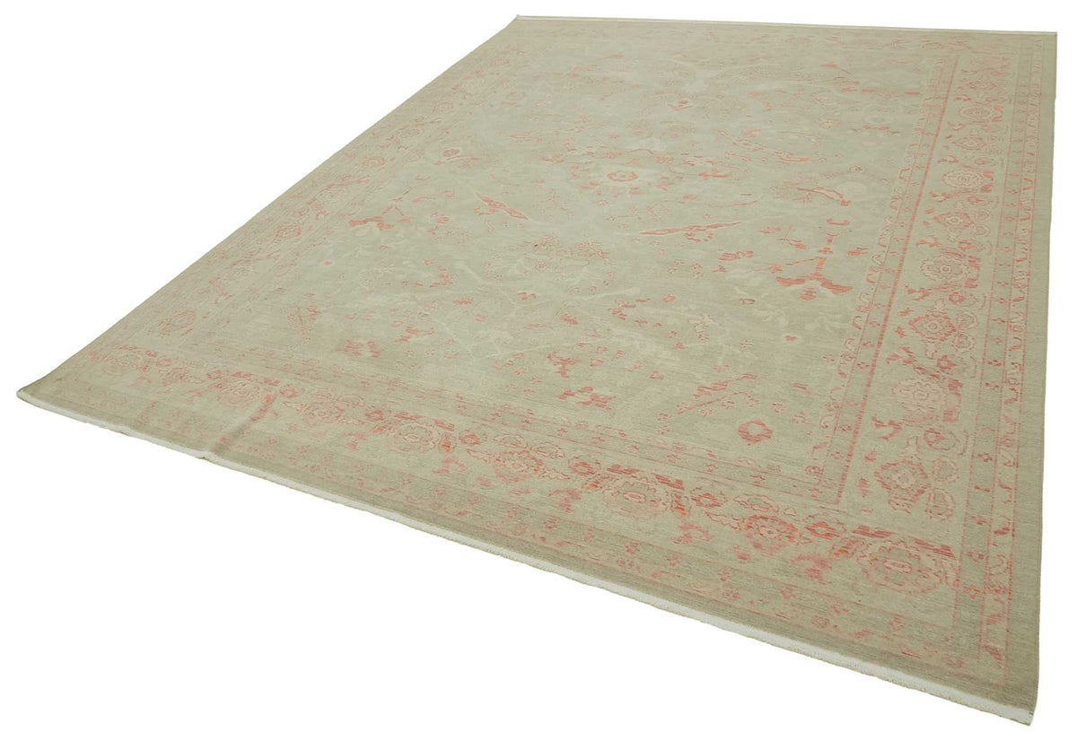 Veltos Bej Pembe Çiçek Desenli Klasik El Dokuma Halı 289x381 cm – doku yakın çekim