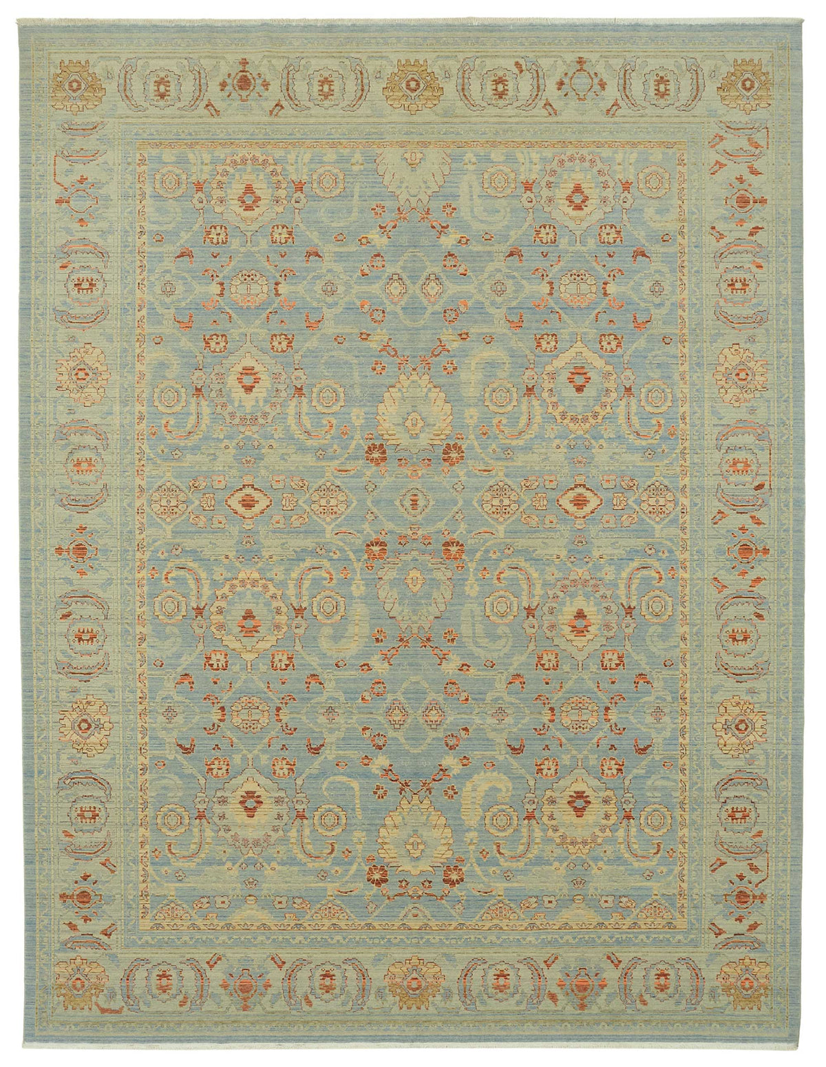 Veltos Uşak Mavi Bej Çiçek Desenli El Dokuma Halı 291x383 cm 47767