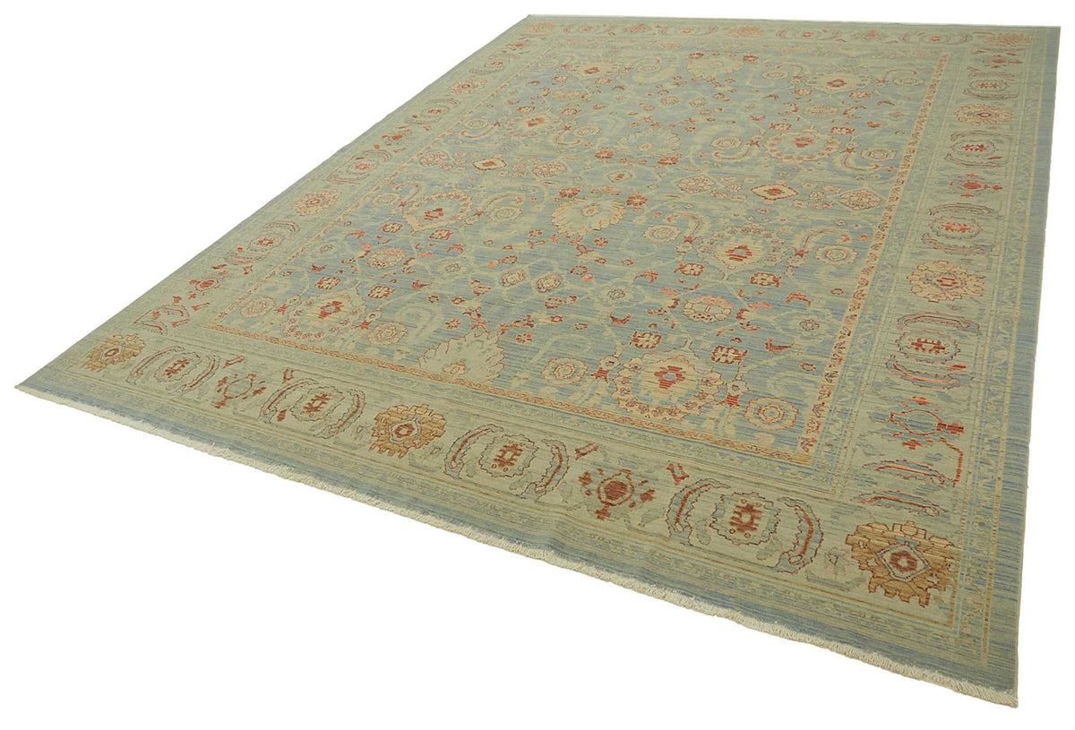 Veltos Uşak Mavi Bej Çiçek Desenli El Dokuma Halı 291x383 cm 47767 – doku yakın çekim