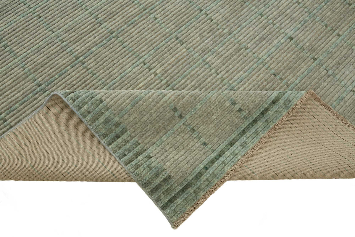 Veltos Adaçayı Yeşil Gri Modern Geometrik El Dokuma Halı 267x357 cm – kenar detayı