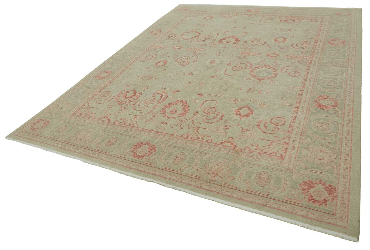 Veltos Uşak Adaçayı Yeşili Madalyon Desenli El Dokuma Halı 288x381 cm – doku yakın çekim