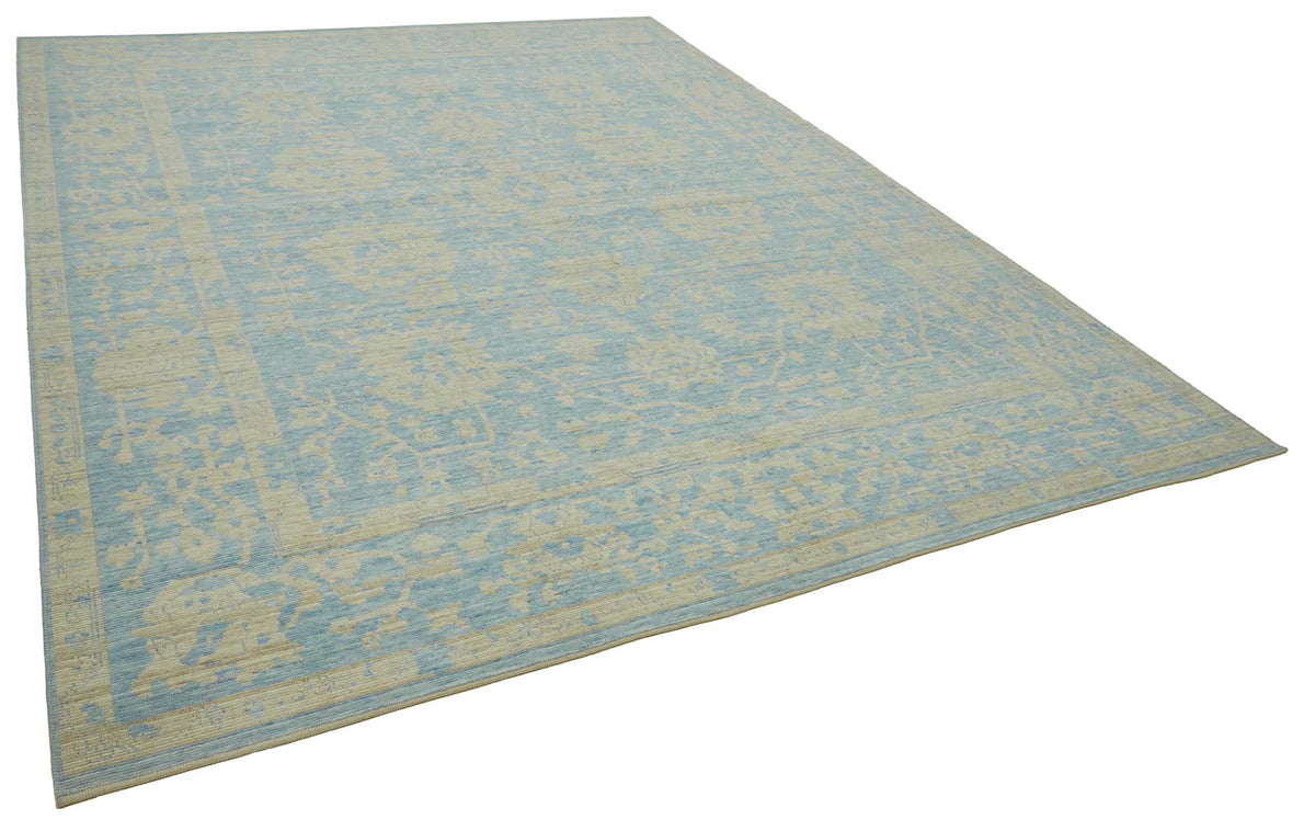 Veltos El Dokuma Uşak Halısı Turkuaz ve Bej Madalyonlu 298x386 cm – genel görünüm