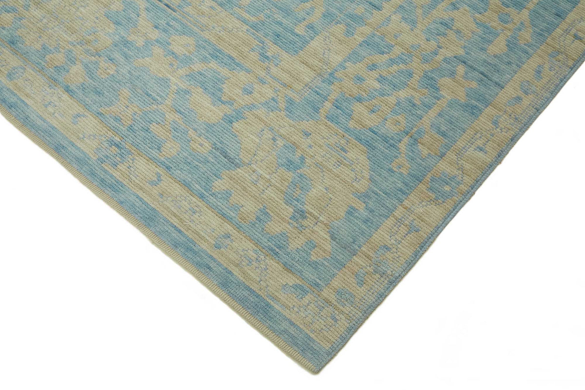 Veltos El Dokuma Uşak Halısı Turkuaz ve Bej Madalyonlu 298x386 cm – detay görünümü