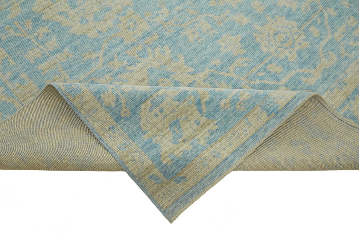 Veltos El Dokuma Uşak Halısı Turkuaz ve Bej Madalyonlu 298x386 cm – kenar detayı