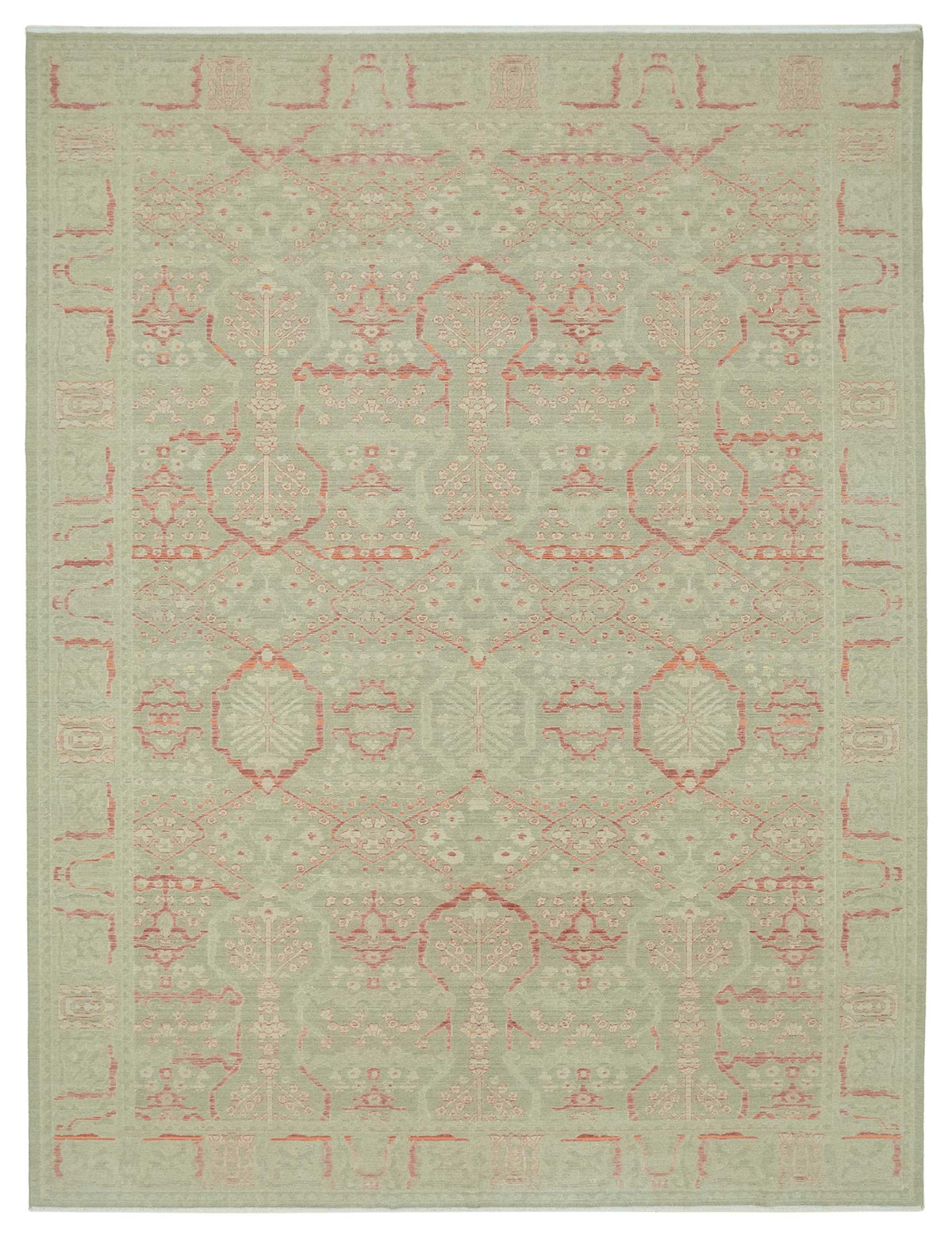 Veltos Yeşil Madalyon Desenli Pamuk ve Yün El Dokuma Halı 288x379 cm